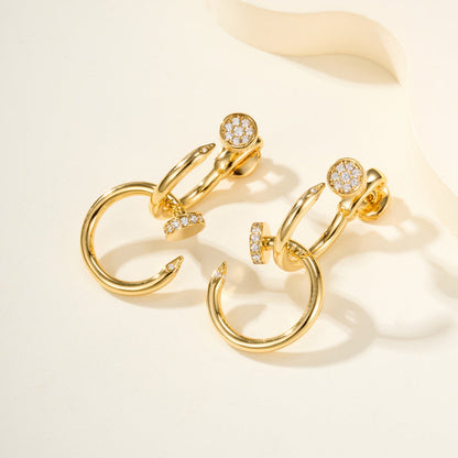 [Lumi Jewelery]JUSTE HALF DIAMOND DOUBLE EARRINGS