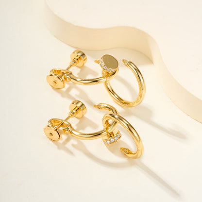 [Lumi Jewelery]JUSTE HALF DIAMOND DOUBLE EARRINGS