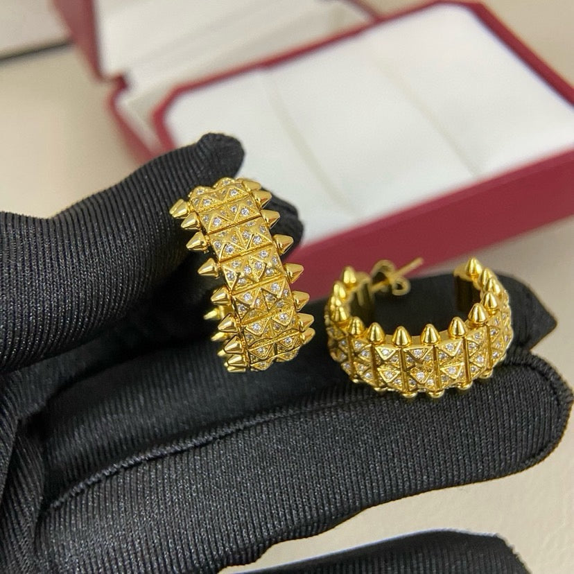 [Lumi Jewelery]CLASH 9.2MM FULL DIAMOND DOUBLE ROW EARRINGS