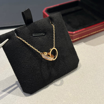 [Lumi Jewelery]LOVE DOUBLE RING HALF DIAMOND NECKLACE