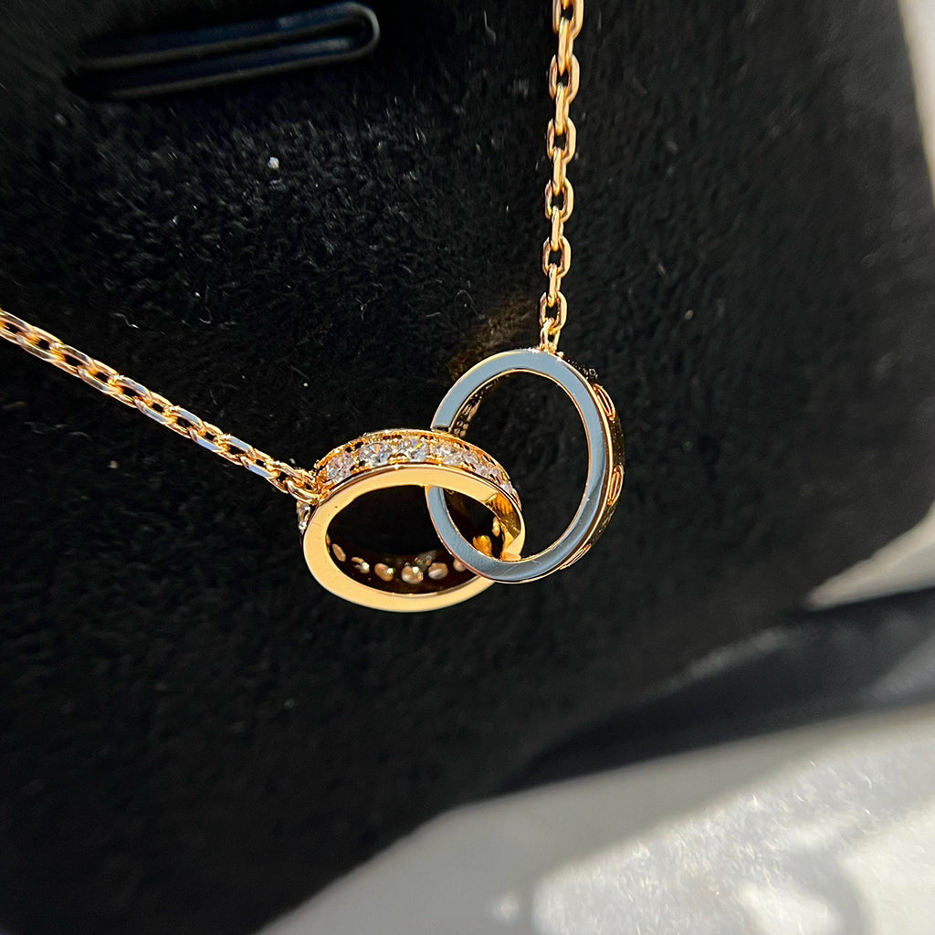 [Lumi Jewelery]LOVE DOUBLE RING HALF DIAMOND NECKLACE