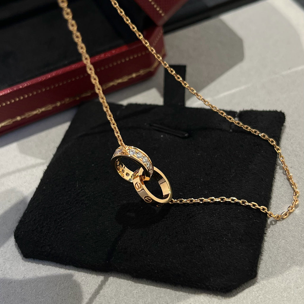 [Lumi Jewelery]LOVE DOUBLE RING HALF DIAMOND NECKLACE