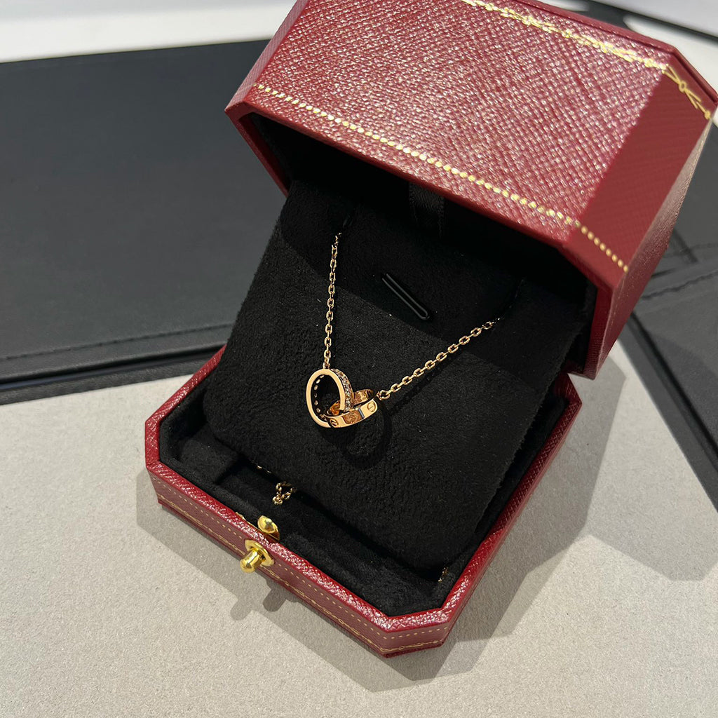 [Lumi Jewelery]LOVE DOUBLE RING HALF DIAMOND NECKLACE