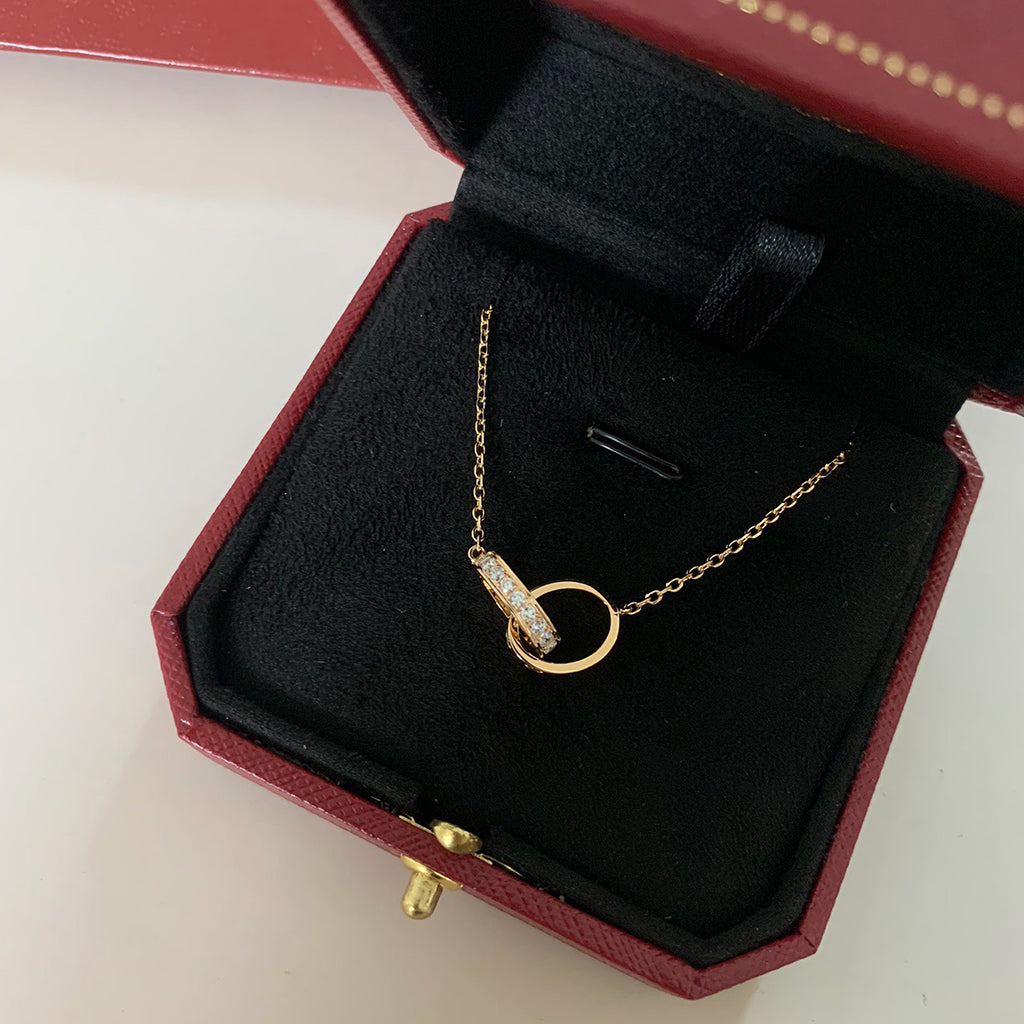 [Lumi Jewelery]LOVE DOUBLE RING HALF DIAMOND NECKLACE