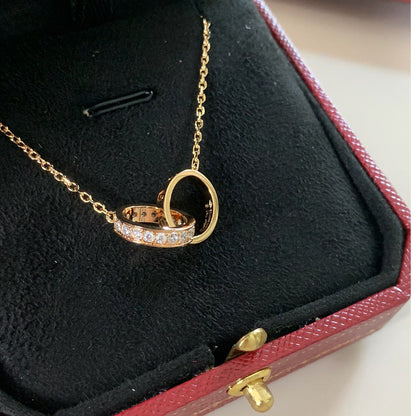[Lumi Jewelery]LOVE DOUBLE RING HALF DIAMOND NECKLACE