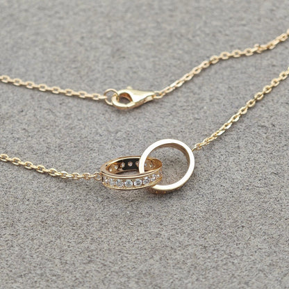 [Lumi Jewelery]LOVE DOUBLE RING HALF DIAMOND NECKLACE