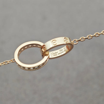 [Lumi Jewelery]LOVE DOUBLE RING HALF DIAMOND NECKLACE