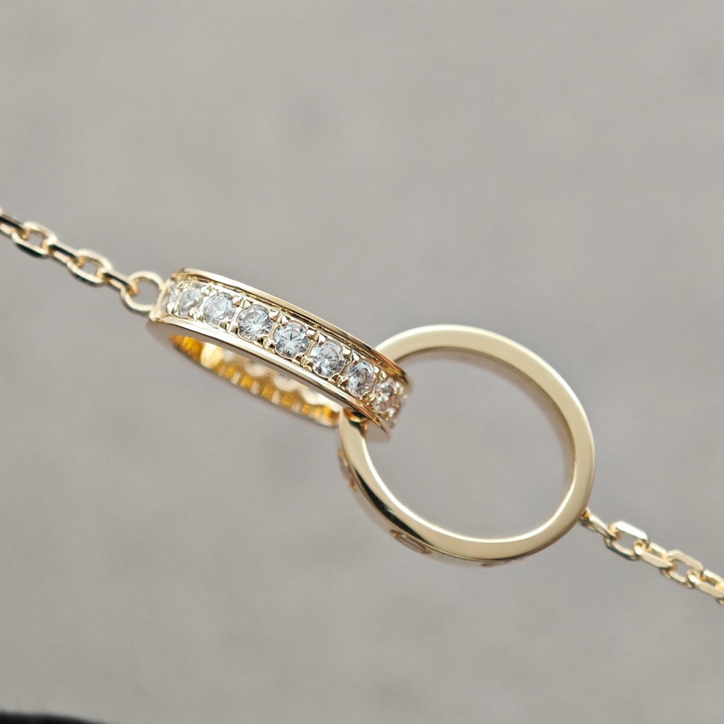 [Lumi Jewelery]LOVE DOUBLE RING HALF DIAMOND NECKLACE