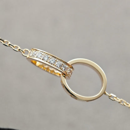 [Lumi Jewelery]LOVE DOUBLE RING HALF DIAMOND NECKLACE