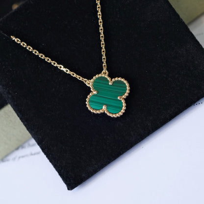 [Lumi Jewellery]CLOVER 15MM MALACHITE SINGLE FLOWER  NECKLACE