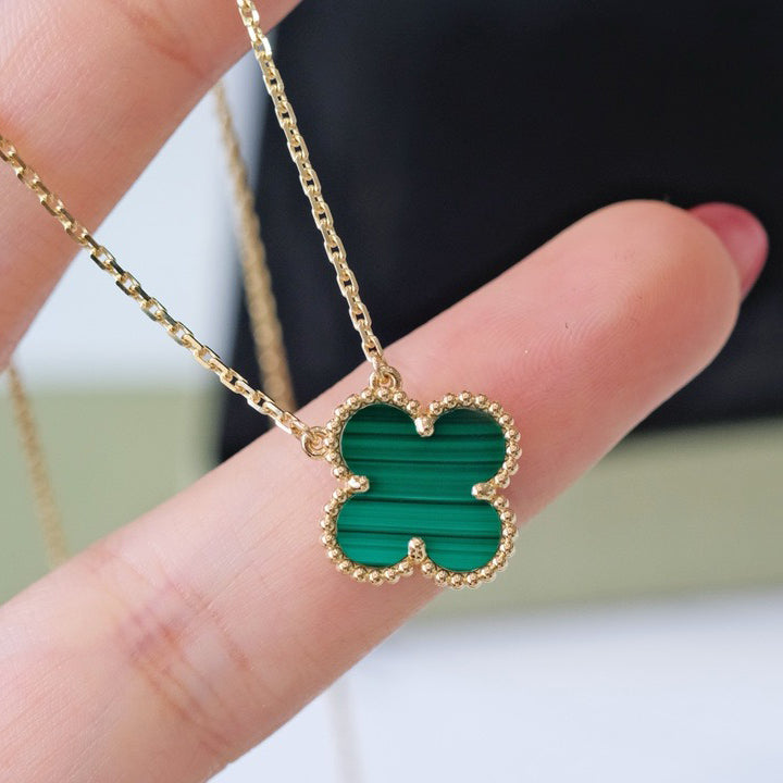 [Lumi Jewellery]CLOVER 15MM MALACHITE SINGLE FLOWER  NECKLACE