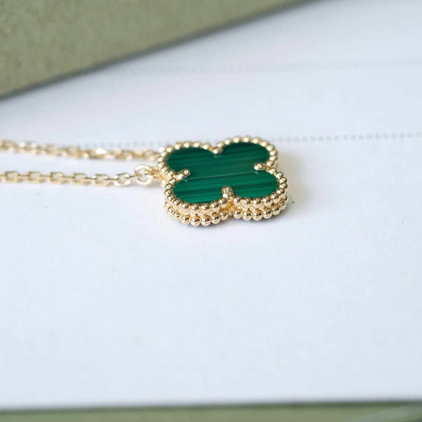 [Lumi Jewellery]CLOVER 15MM MALACHITE SINGLE FLOWER  NECKLACE