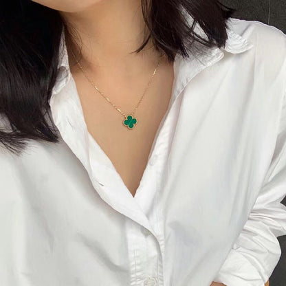 [Lumi Jewellery]CLOVER 15MM MALACHITE SINGLE FLOWER  NECKLACE