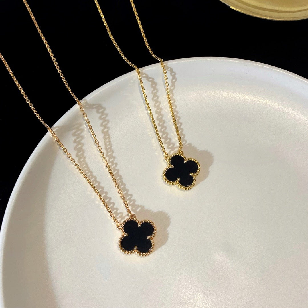 [Lumi Jewellery]CLOVER 15MM BLACK ONYX SINGLE FLOWER NECKLACE