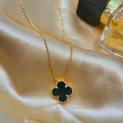 [Lumi Jewellery]CLOVER 15MM BLACK ONYX SINGLE FLOWER NECKLACE