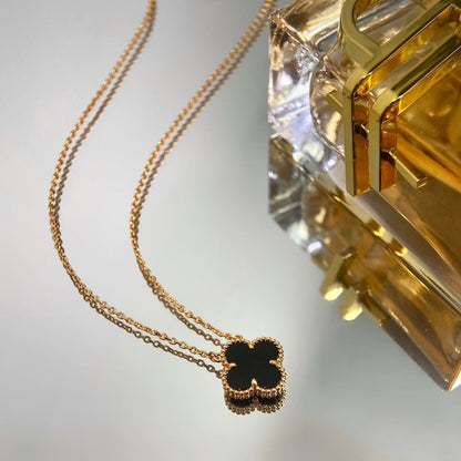 [Lumi Jewellery]CLOVER 15MM BLACK ONYX SINGLE FLOWER NECKLACE