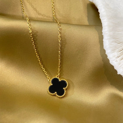 [Lumi Jewellery]CLOVER 15MM BLACK ONYX SINGLE FLOWER NECKLACE