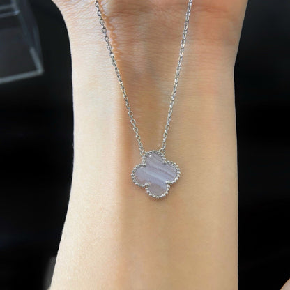 [Lumi Jewellery]CLOVER 15MM BLUE CHALCEDONY NECKLACE SILVER