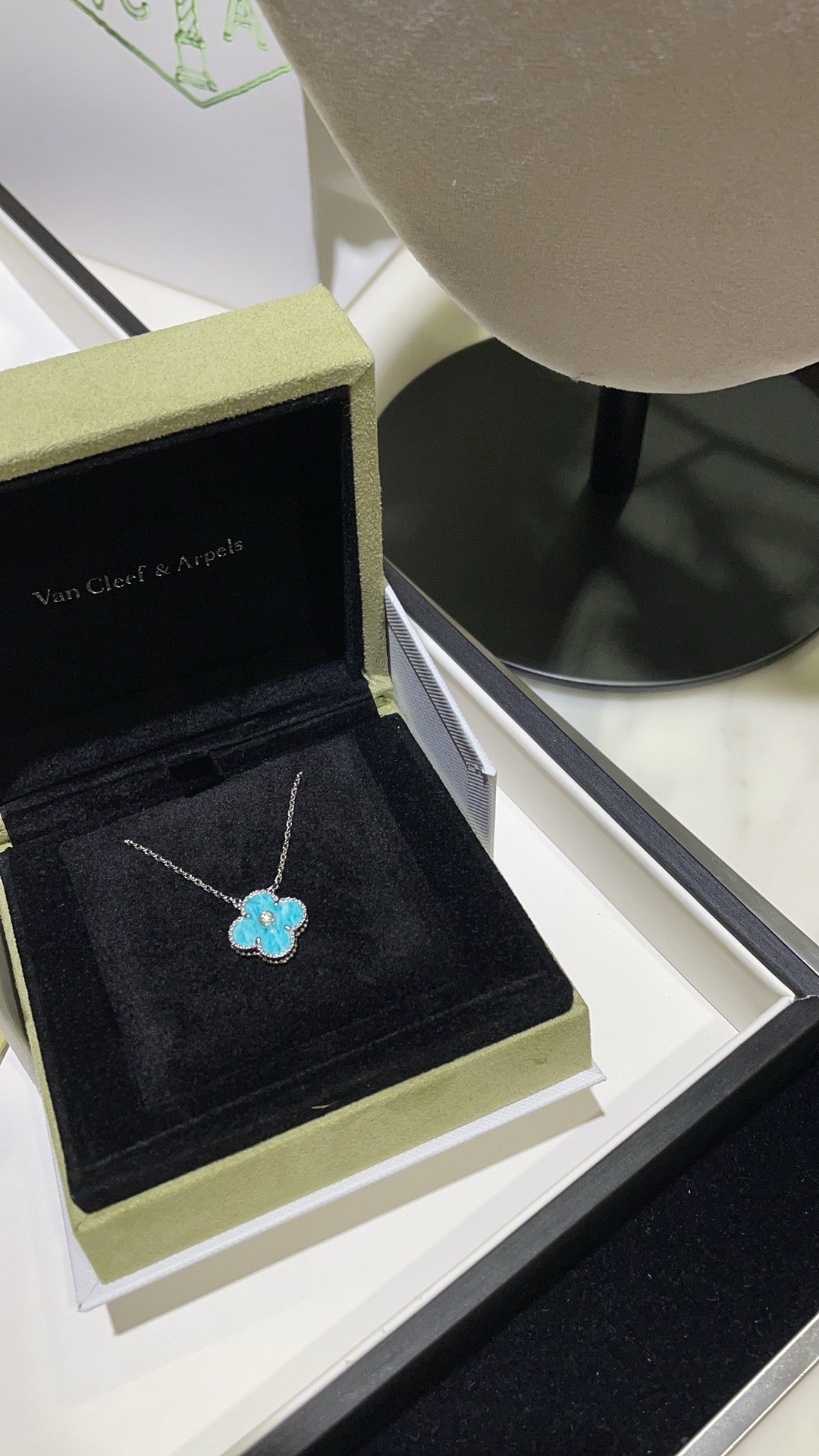 [Lumi Jewellery]CLOVER 15MM DIAMOND SVRES PORCELAIN  NECKLACE SILVER