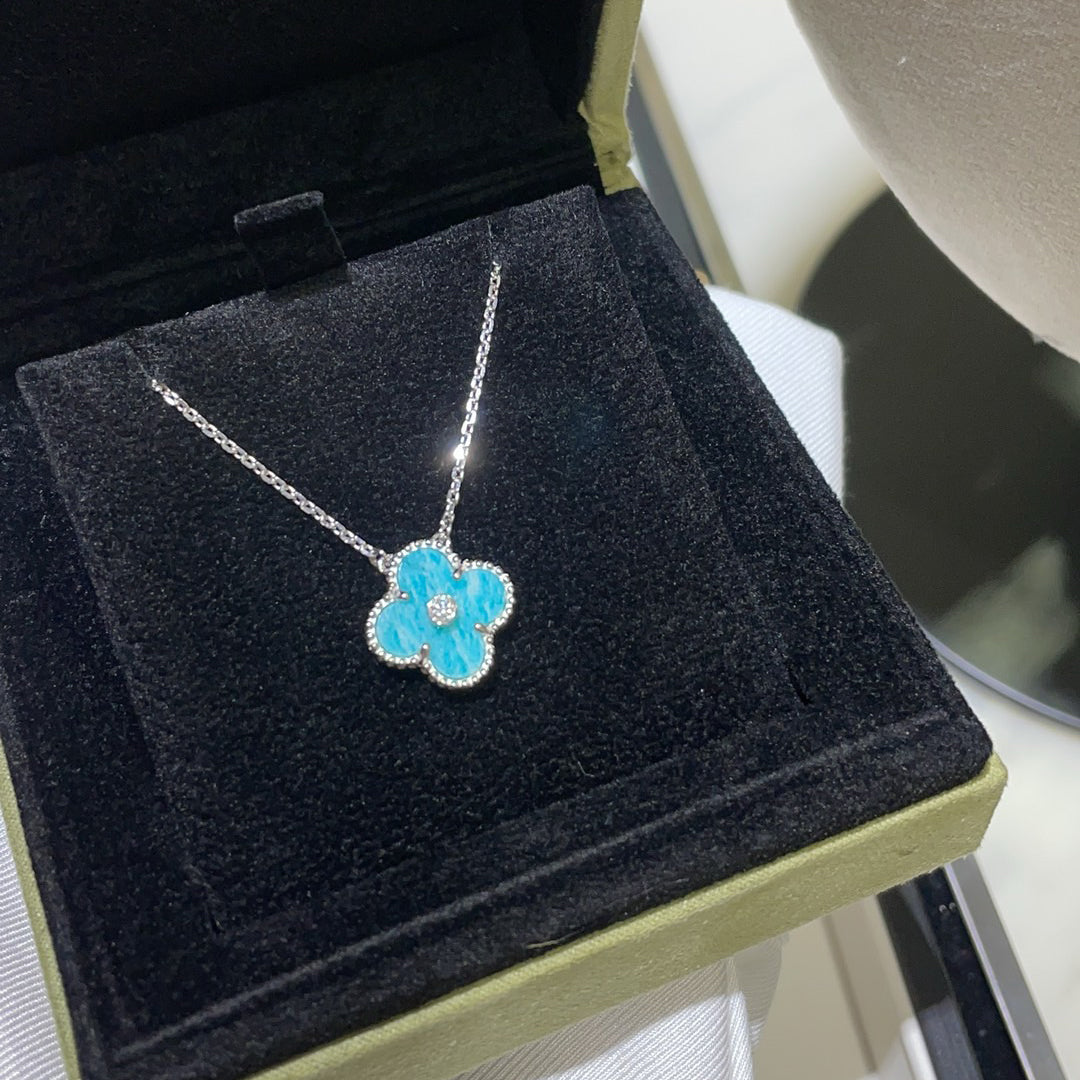 [Lumi Jewellery]CLOVER 15MM DIAMOND SVRES PORCELAIN  NECKLACE SILVER