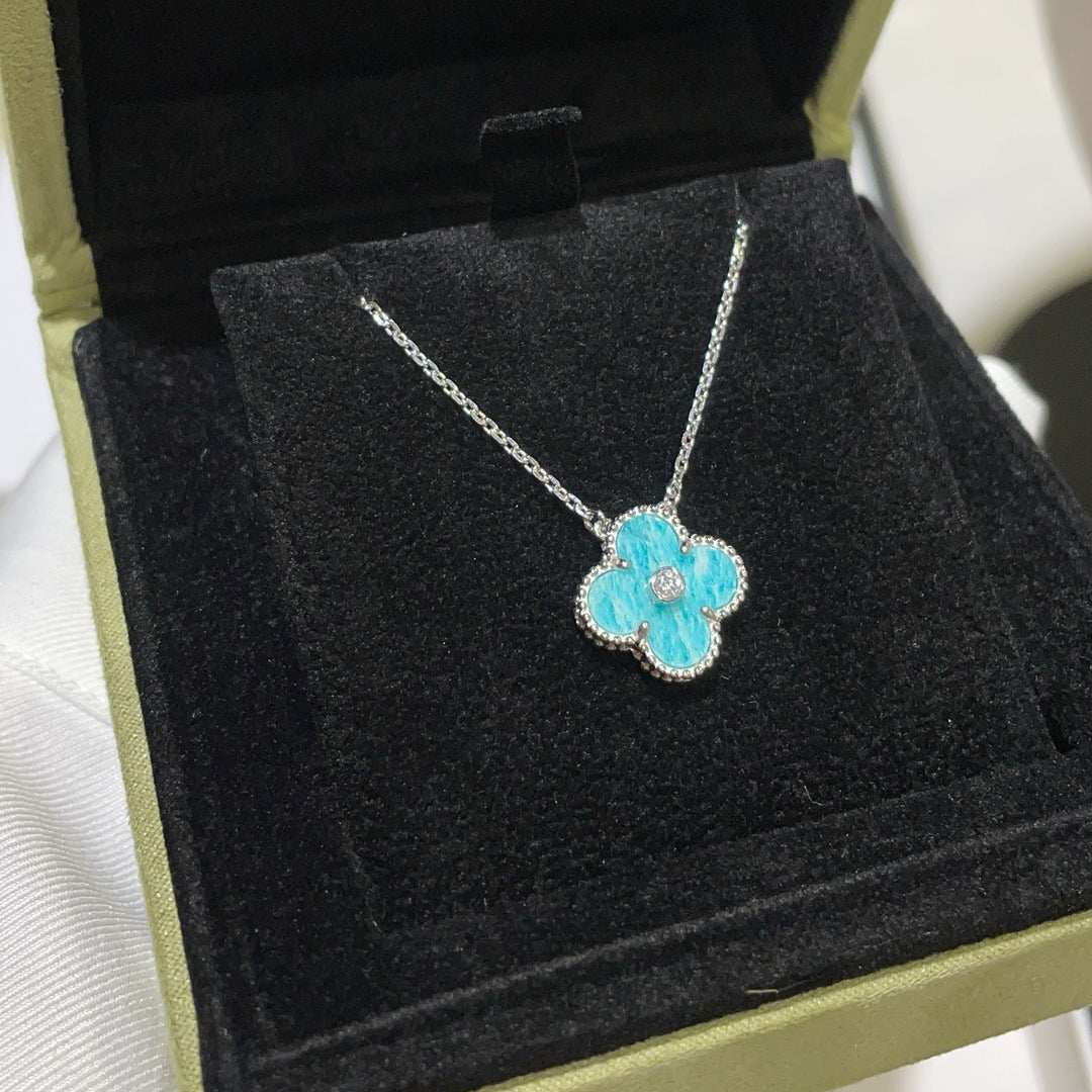 [Lumi Jewellery]CLOVER 15MM DIAMOND SVRES PORCELAIN  NECKLACE SILVER