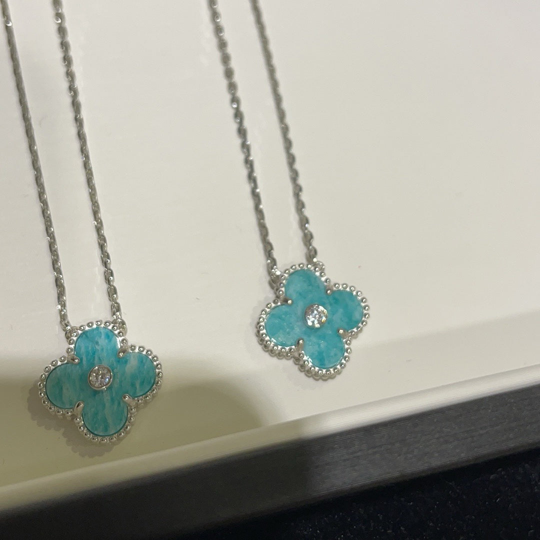 [Lumi Jewellery]CLOVER 15MM DIAMOND SVRES PORCELAIN  NECKLACE SILVER