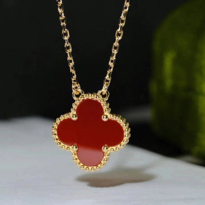 [Lumi Jewellery]CLOVER 15MM CARNELIAN SINGLE FLOWER NECKLACE