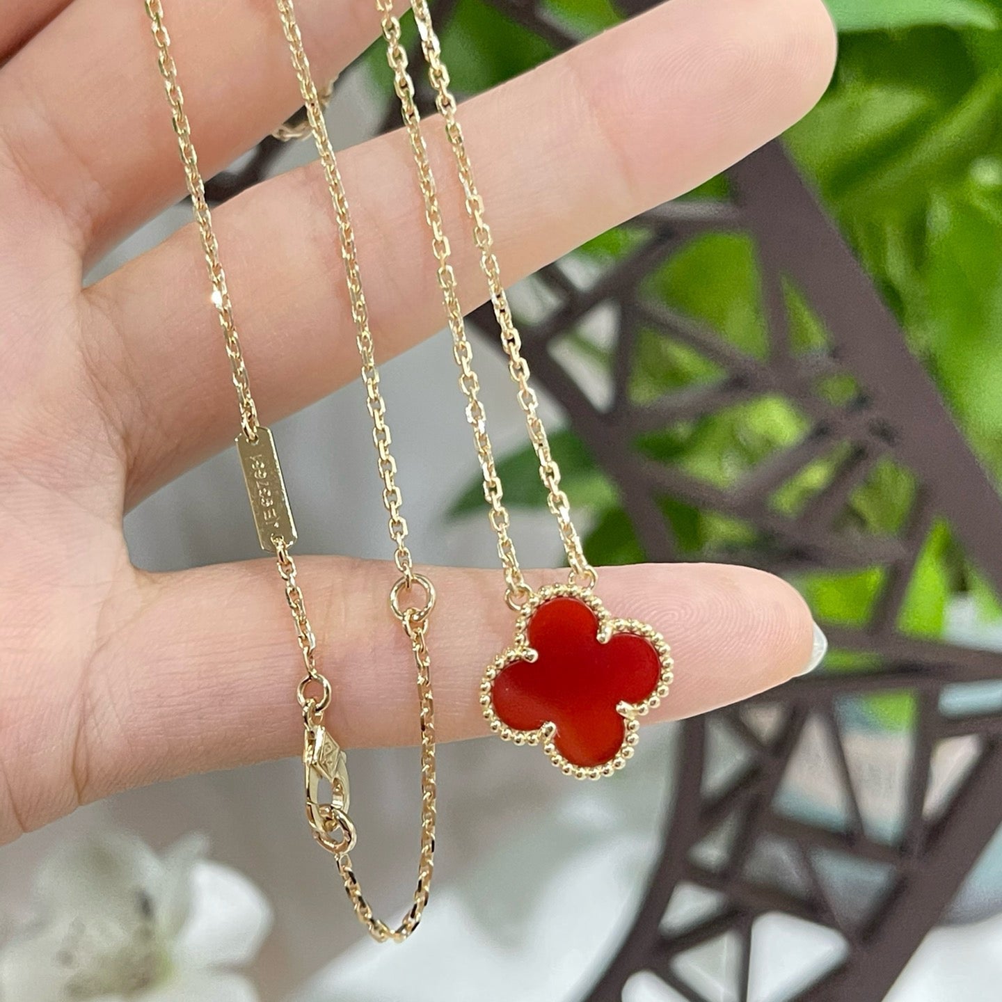 [Lumi Jewellery]CLOVER 15MM CARNELIAN SINGLE FLOWER NECKLACE