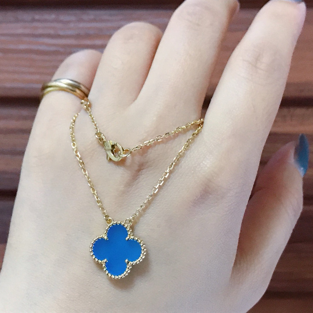 [Lumi Jewellery]CLOVER 15MM BLUE AGATE NECKLACE