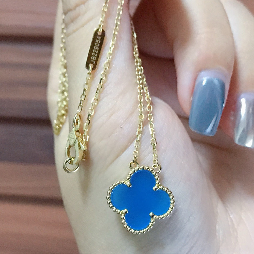 [Lumi Jewellery]CLOVER 15MM BLUE AGATE NECKLACE