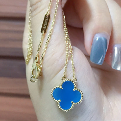 [Lumi Jewellery]CLOVER 15MM BLUE AGATE NECKLACE