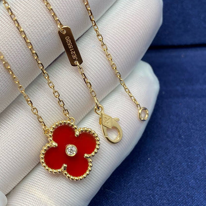 [Lumi Jewellery]CLOVER 15MM DIAMOND CARNELIAN NECKLACE