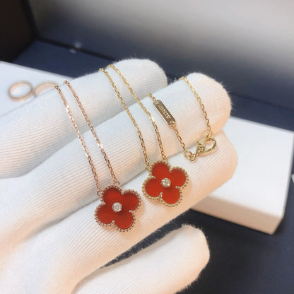 [Lumi Jewellery]CLOVER 15MM DIAMOND CARNELIAN NECKLACE