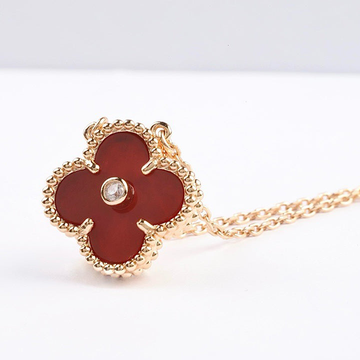 [Lumi Jewellery]CLOVER 15MM DIAMOND CARNELIAN NECKLACE