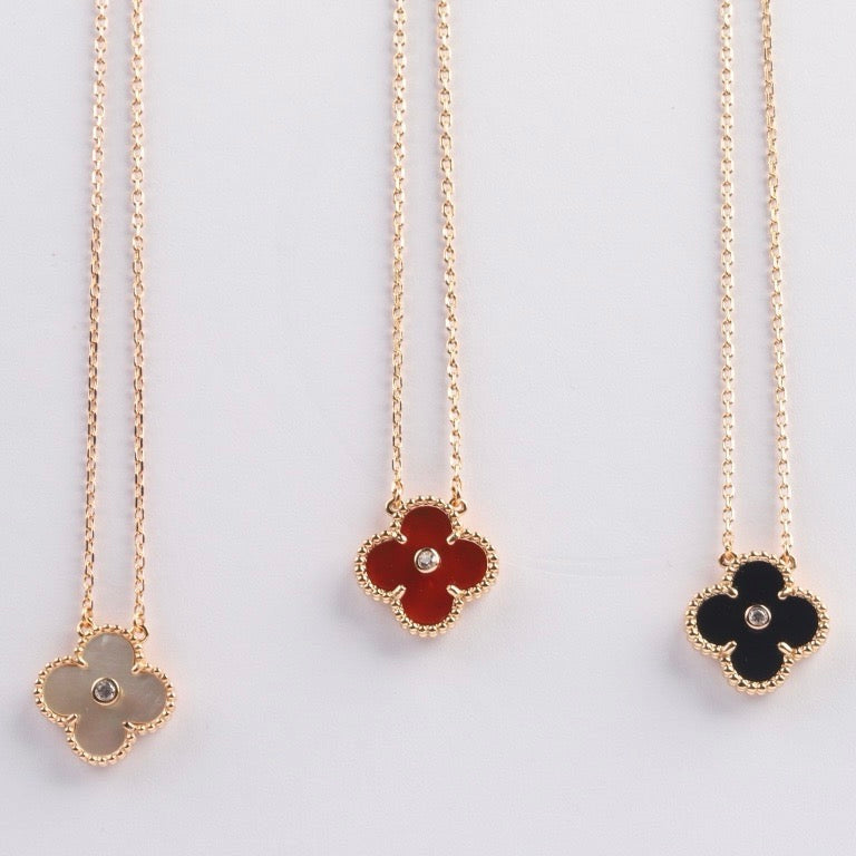 [Lumi Jewellery]CLOVER 15MM DIAMOND CARNELIAN NECKLACE