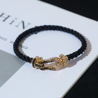 [Lumi Jewellery]FORCE LARGE HORSESHOE BLACK WHITE DIAMOND BRACELET SILVER