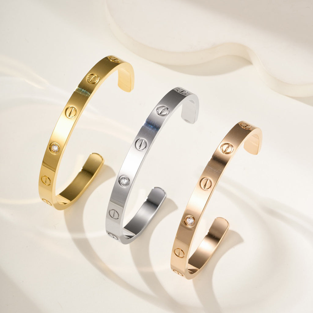 [Lumi Jewelery]LOVE BRACELET 6.1MM 1 DIAMOND OPEN CUFF