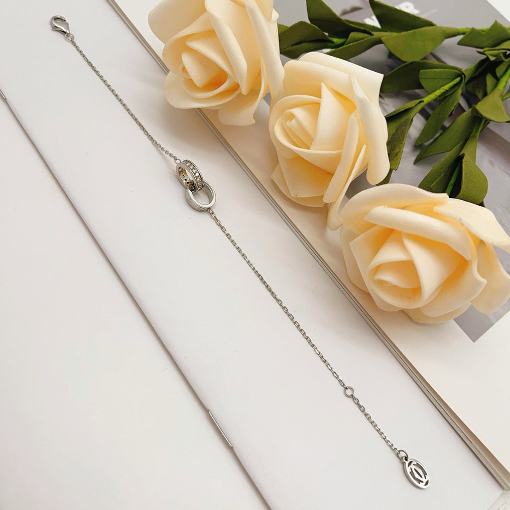 [Lumi Jewelery]LOVE DOUBLE RING HALF DIAMOND BRACELET