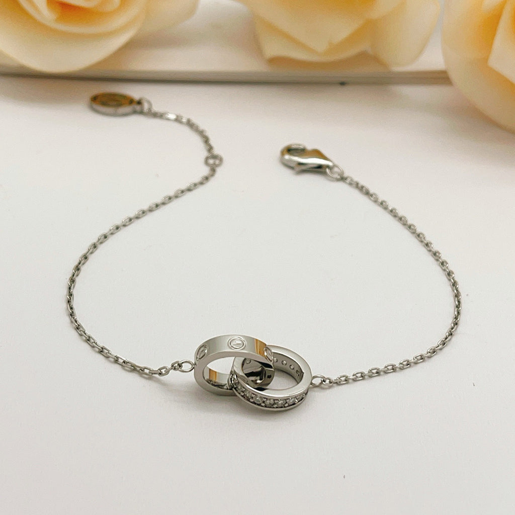 [Lumi Jewelery]LOVE DOUBLE RING HALF DIAMOND BRACELET