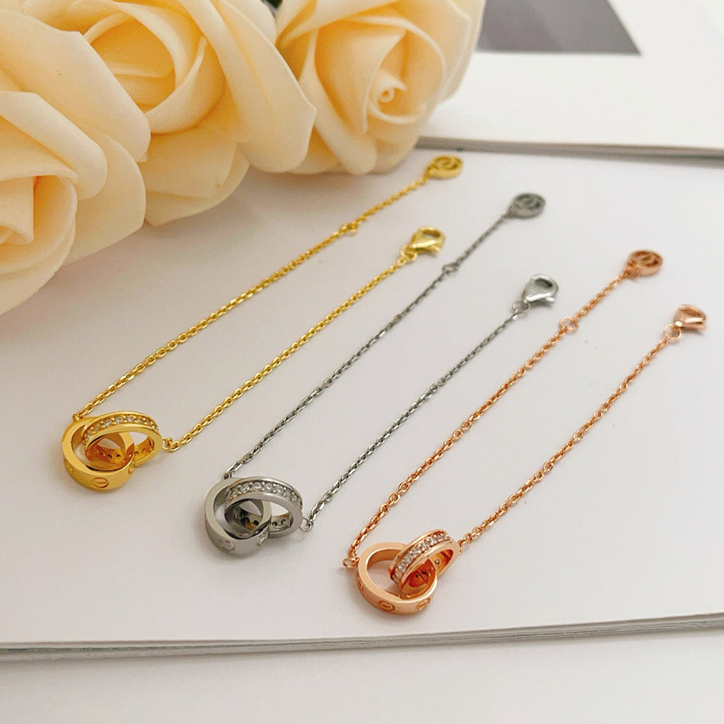 [Lumi Jewelery]LOVE DOUBLE RING HALF DIAMOND BRACELET