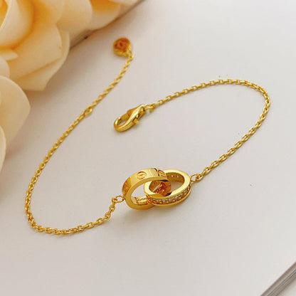 [Lumi Jewelery]LOVE DOUBLE RING HALF DIAMOND BRACELET