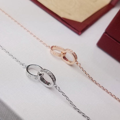 [Lumi Jewelery]LOVE DOUBLE RING HALF DIAMOND BRACELET