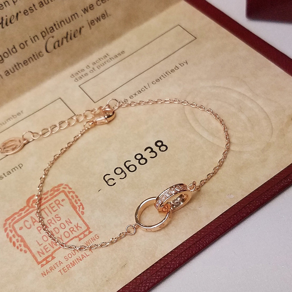 [Lumi Jewelery]LOVE DOUBLE RING HALF DIAMOND BRACELET