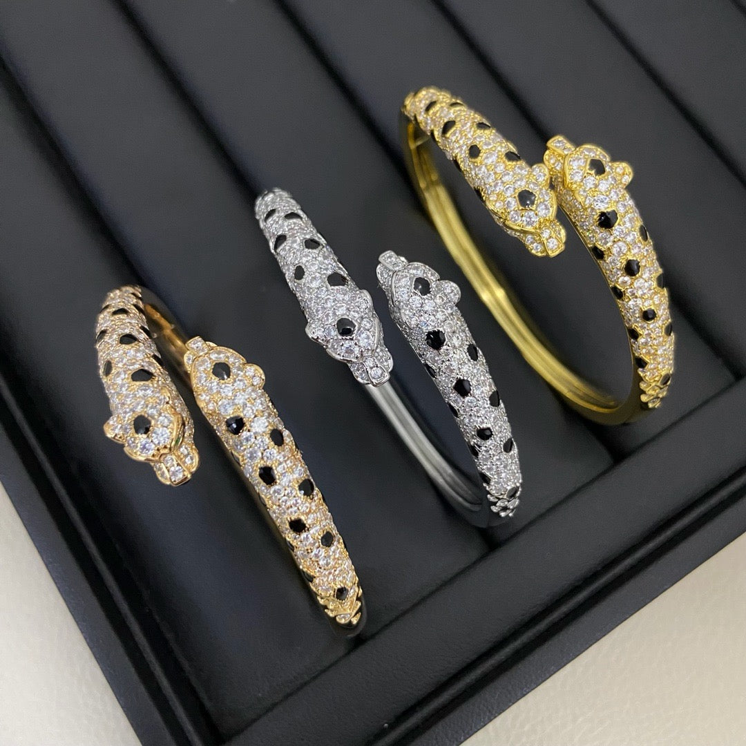 [Lumi Jewelery]PANTHERE DOUBLE HEADED HALF DIAMOND OPEN BRACELET