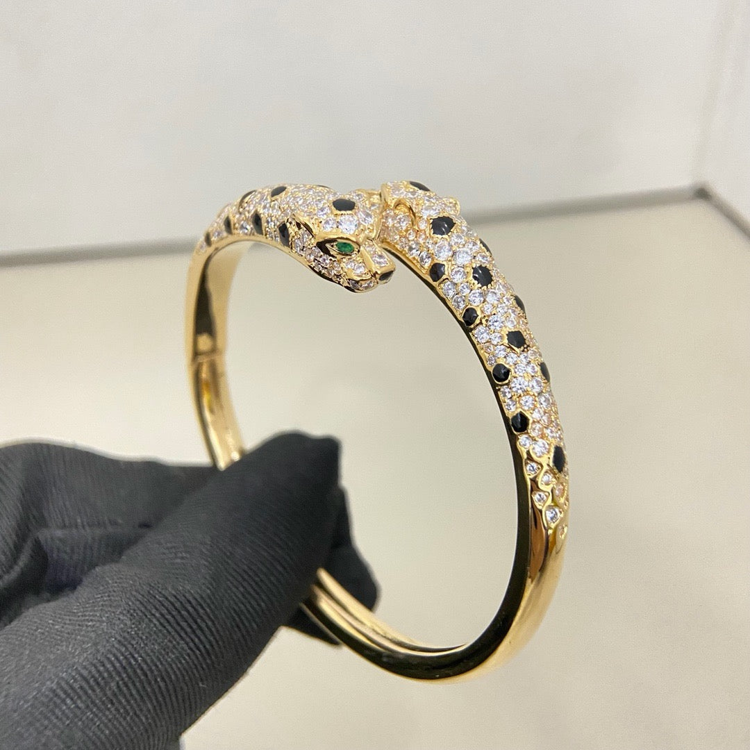 [Lumi Jewelery]PANTHERE DOUBLE HEADED HALF DIAMOND OPEN BRACELET
