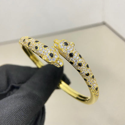 [Lumi Jewelery]PANTHERE DOUBLE HEADED HALF DIAMOND OPEN BRACELET