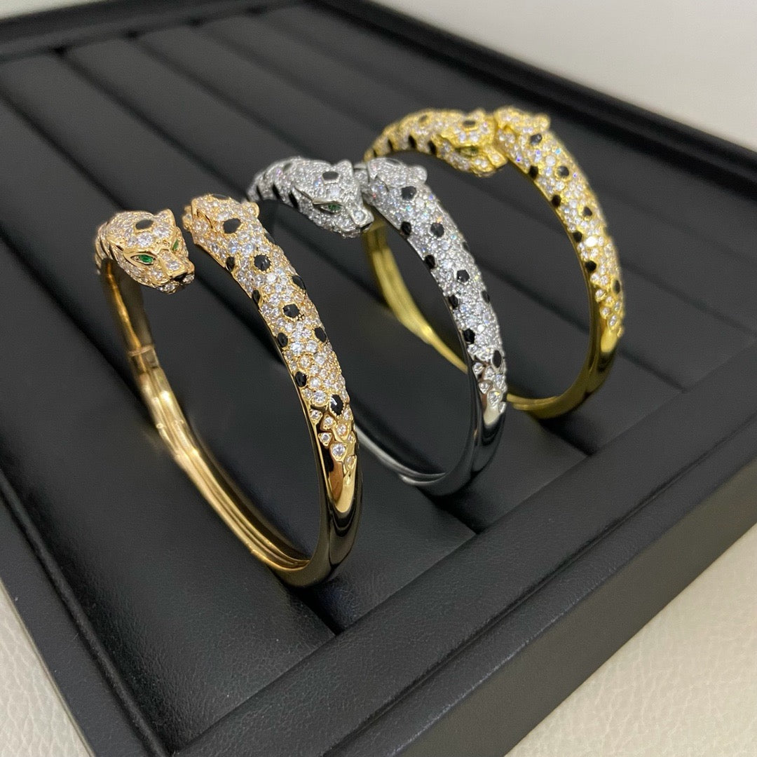 [Lumi Jewelery]PANTHERE DOUBLE HEADED HALF DIAMOND OPEN BRACELET