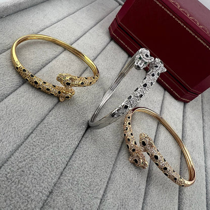 [Lumi Jewelery]PANTHERE DOUBLE HEADED HALF DIAMOND OPEN BRACELET