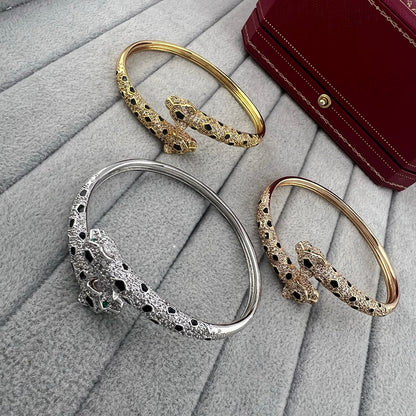 [Lumi Jewelery]PANTHERE DOUBLE HEADED HALF DIAMOND OPEN BRACELET