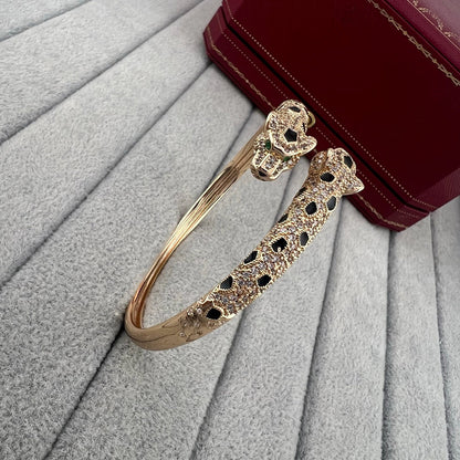 [Lumi Jewelery]PANTHERE DOUBLE HEADED HALF DIAMOND OPEN BRACELET
